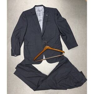 Tom James Suit Mens 46R Charcoal Grey Good Two Button Wool Blend Tailored